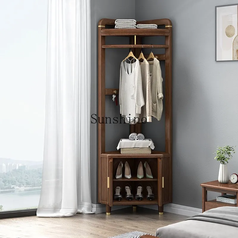 

New Chinese-style solid wood corner coat rack shoe cabinet floor-to-ceiling bedroom household corner storage