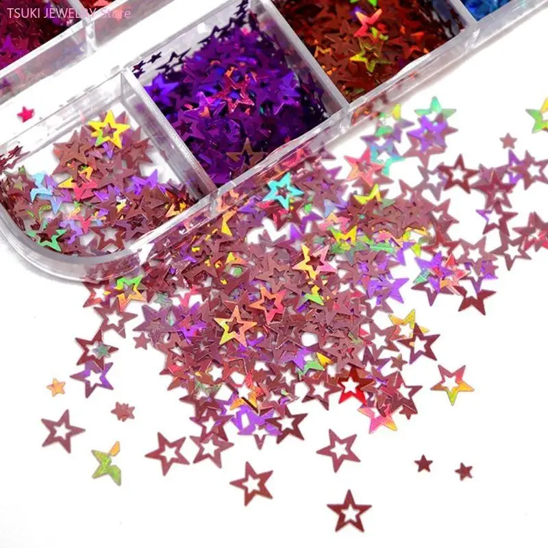 

62KE 12 Grids/Box Glitter Hollow Stars Sequins Epoxy Resin Filling DIY Crafts Jewelry Making Art