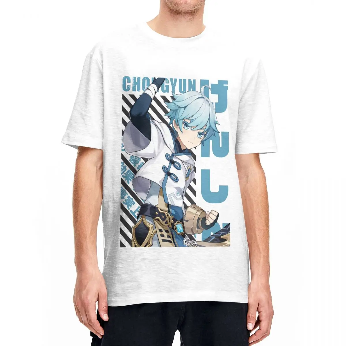 Harajuku Genshin Impact Chongyun Tshirts Men's 100%Cotton Short Sleeve O-neck Summer TopsTops