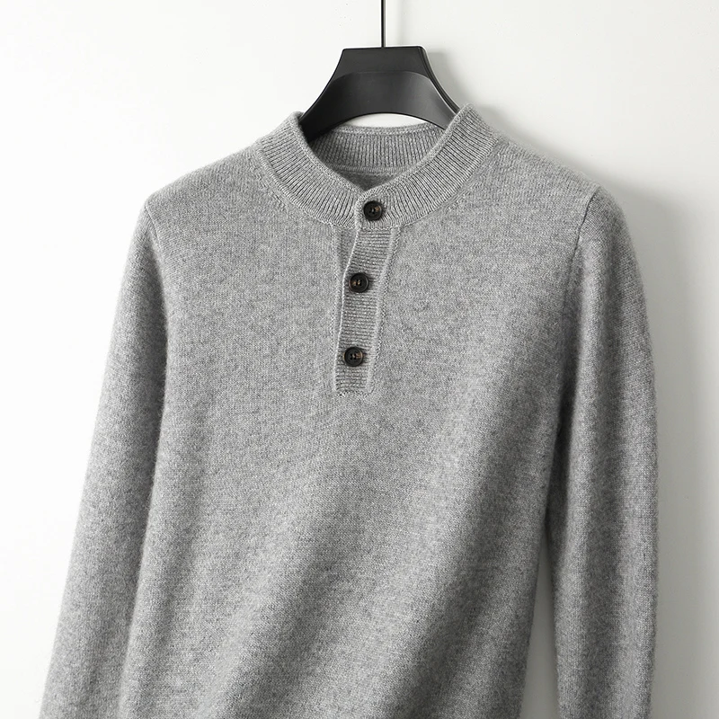 

Осень-зима, толстый шерстяной свитер для мужчин среднего возраста, с круглым вырезом и пуговицами, однотонный повседневный вязаный базовый свитер, наряд для папы, топы