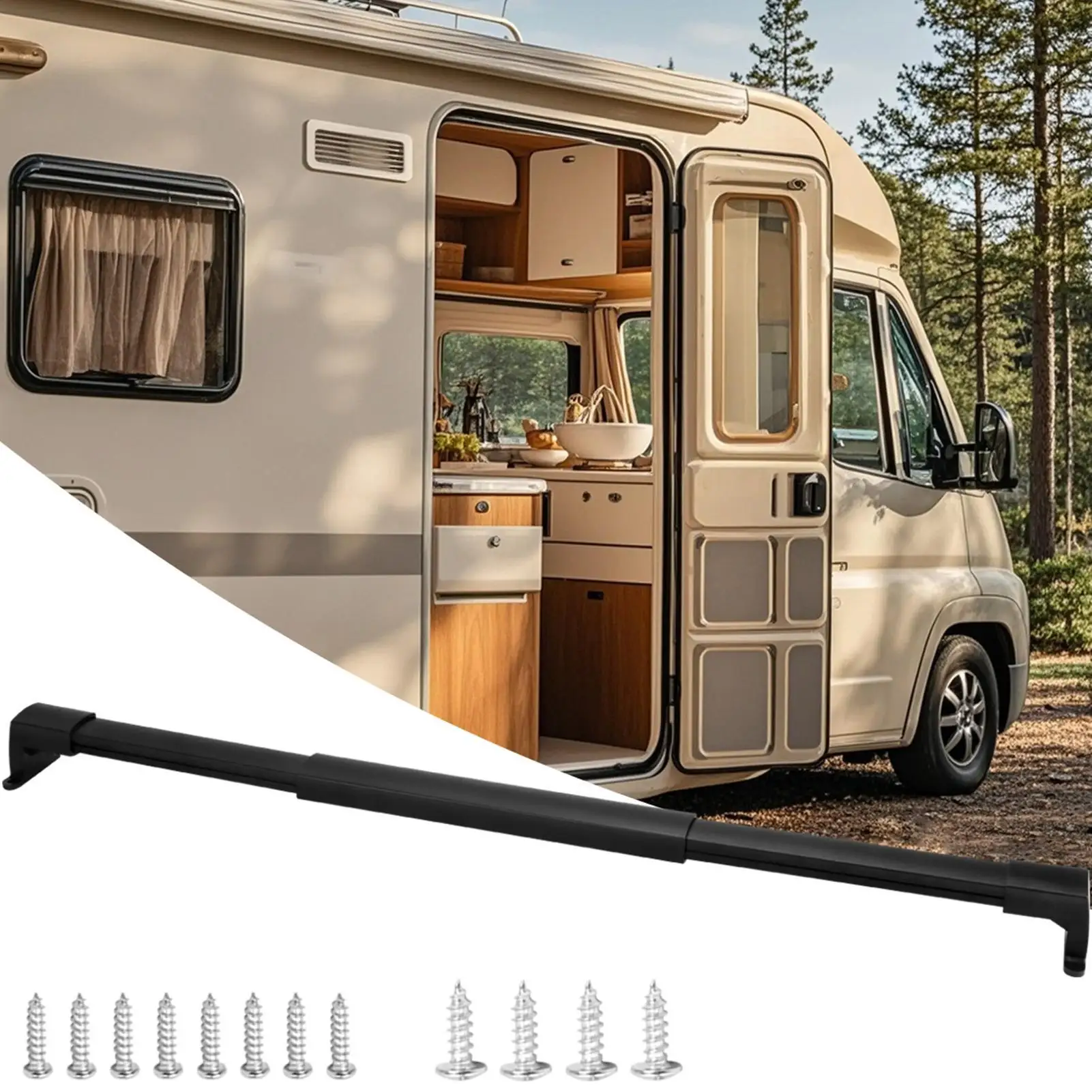 

RV Screen Door Crossbar Adjustable Push Crossbar Screen Door Push Handle For Trailer Travel Easy Exit Assist Pull Grip Camping