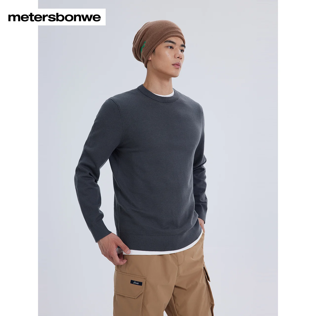 

Metersbonwe-Men's Crewneck Long Sleeve Sweater Jumper Solid Color Anti-Bacterial Anti-Static Fabric Commuter Casual Winter