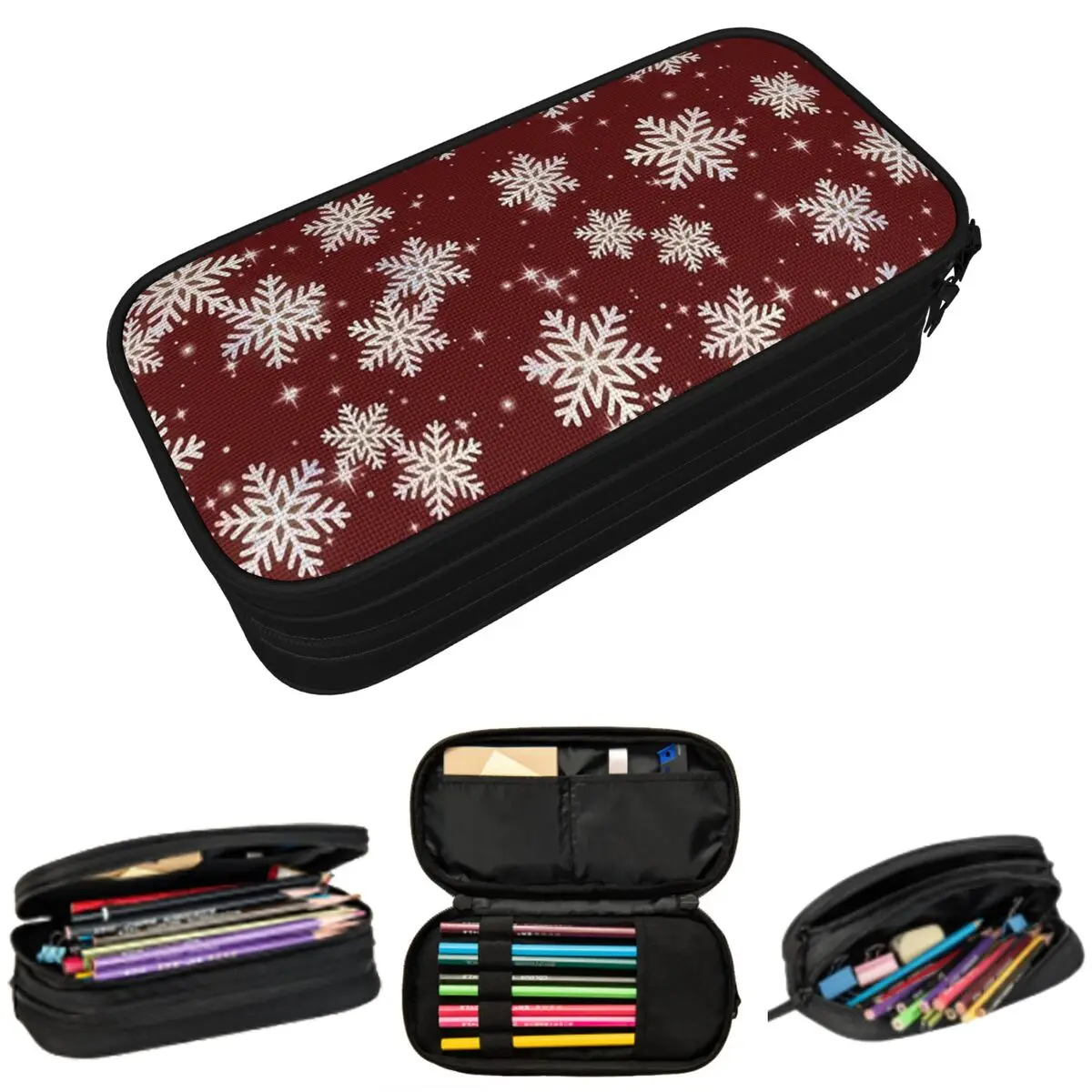 

Christmas Falling Snowflake Pattern Pencil Case for Boy Girl Gifts Pen Box Pencil Bag Stationery Supplies Pen Holder Bag