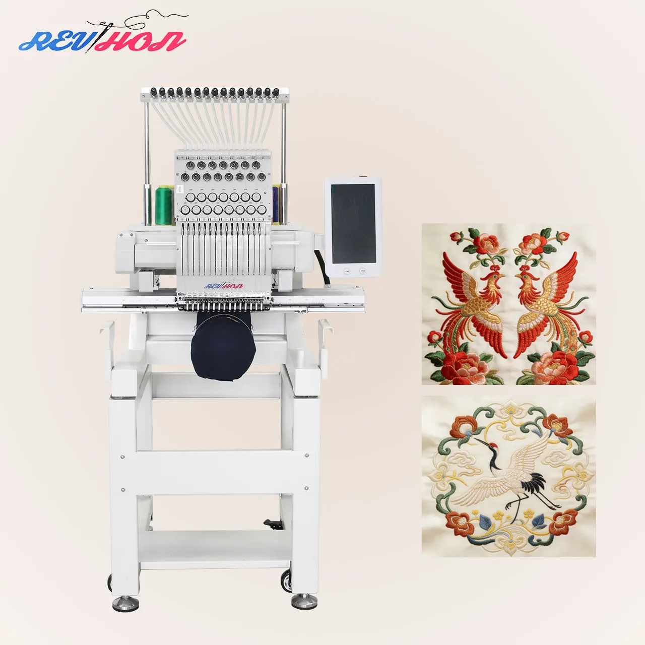 REVHON Single Head Computer Embroidery Machine with 600*400mm Working Area 12/15 Needles Professional Automatic