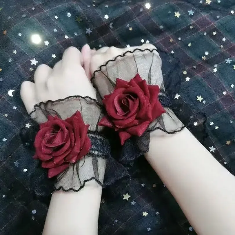 

Diablo lolita lolita lace wristlet sleeve hand sleeve women, burgundy rose dress sleeves