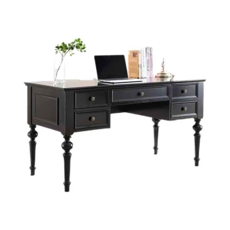 

American solid wood desk and chair combination small apartment black simple modern office computer desk study home writing desk