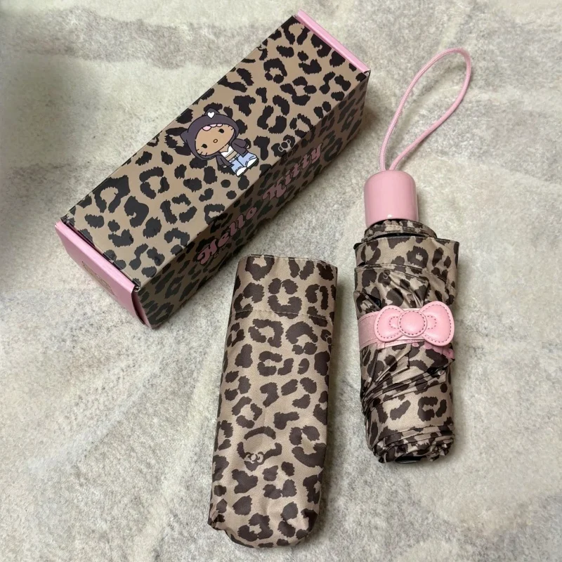 Tbh sanrio olá kitty guarda-chuva leopardo impressão todos os climas sol guarda-chuva portátil anime dos desenhos animados kawaii bonito presente de aniversário da menina