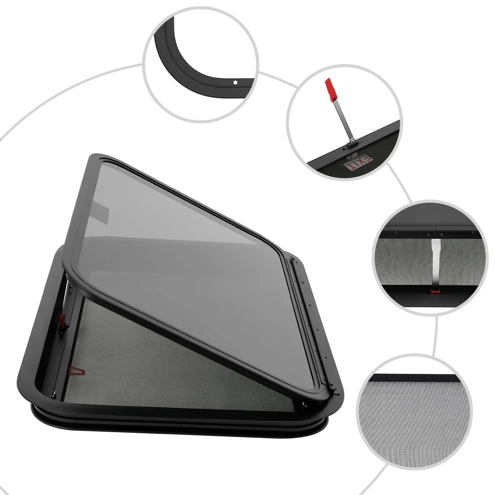 نافذة خروج RV، هروب الطوارئ، العزل الحراري، مقاوم للحشرات، حجب الأشعة فوق البنفسجية مع شاشة قابلة للإزالة، سطح أملس، آمن وموثوق #5