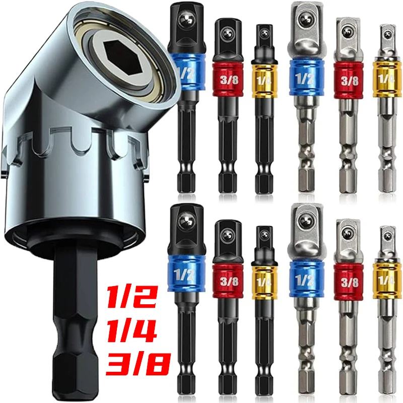 Impact Grade Angle Socket Adapter Power Hand Tool Part Driver Extension Set Screwdriver Holder Drill Nut Wrench Tools1/4 3/8 1/2