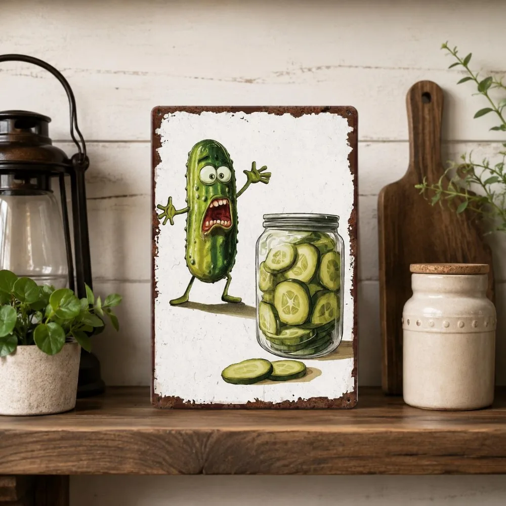 2D Flat Retro Aluminum Wall Sign Plaque, Vintage SUPERDANT Pickle Vegetable Decor for Home Kitchen Wall Art