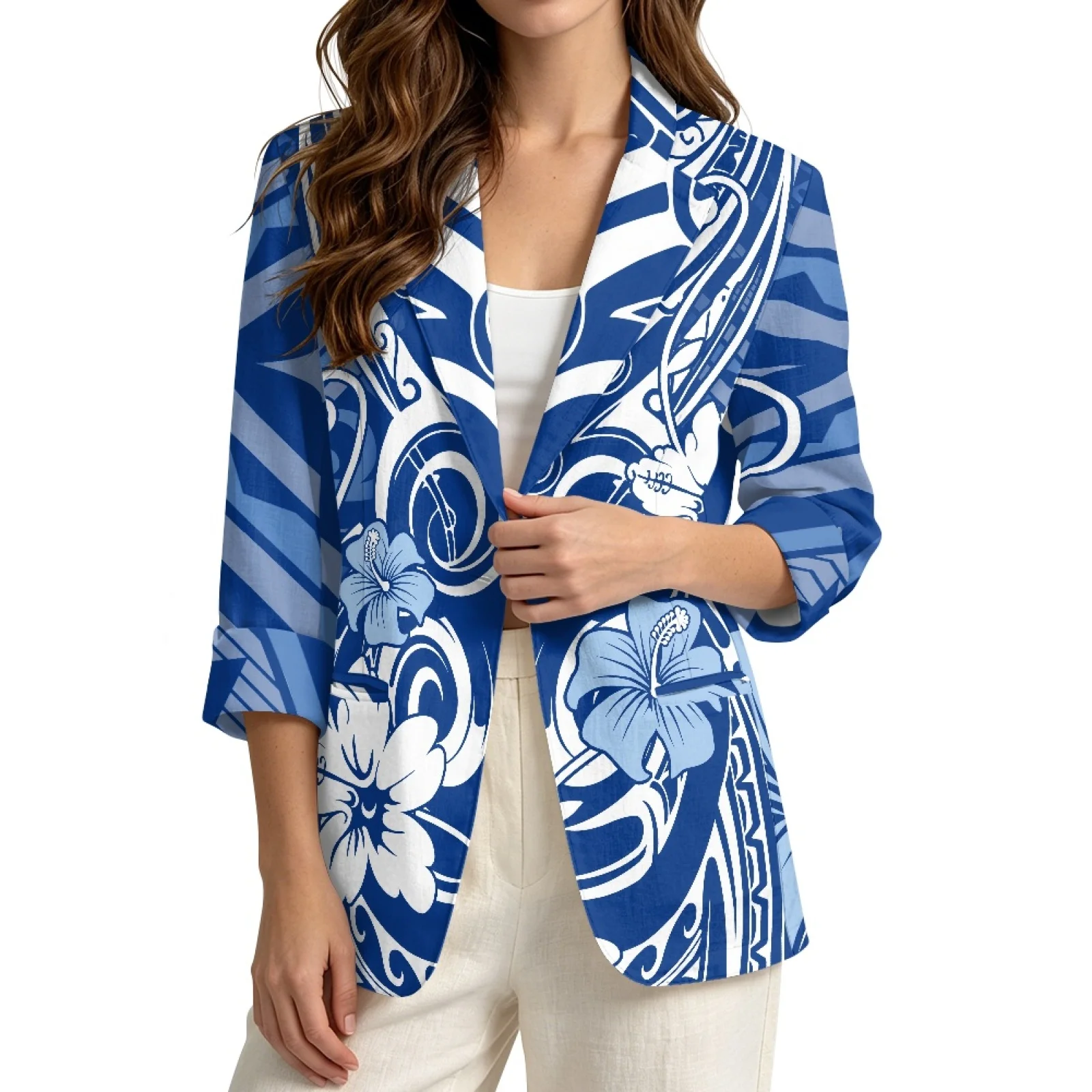 PENSTROLL Hibiscus Linen Like Outerwear for Vacation Casual Light Cardigans Beach Cover Ups