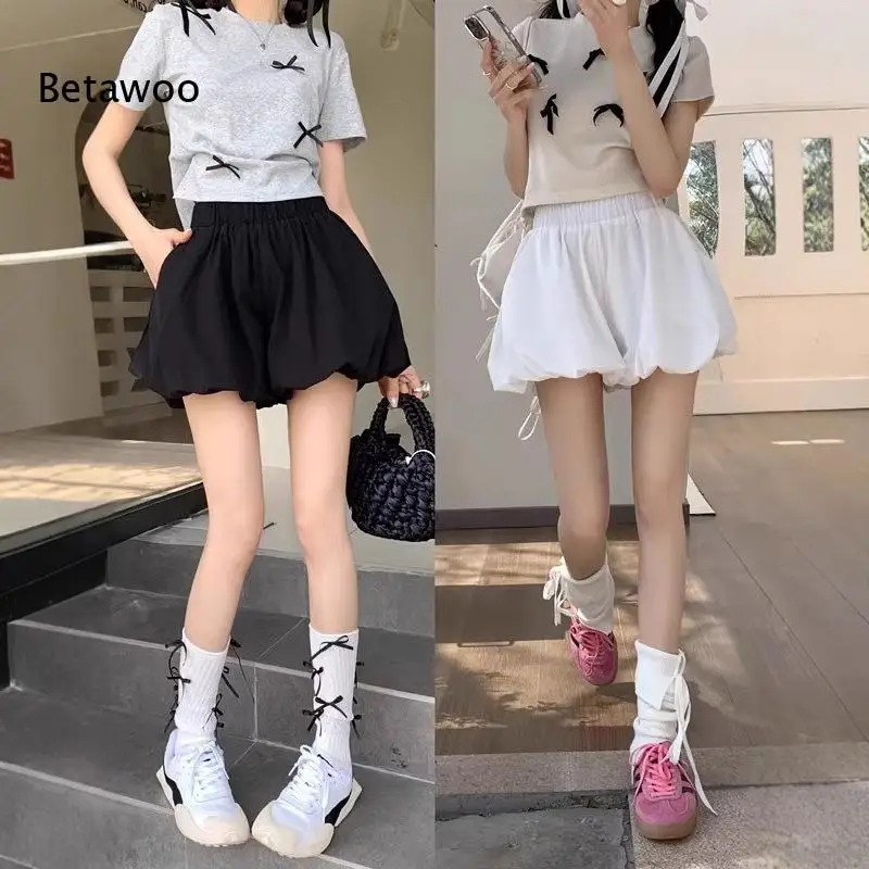 Women Elastic High Waist Bubble Mini Skirt with Pockets Loose Casual Puffy Short Skirt