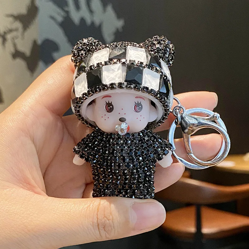 Chaveiro de boneca Monchi criativo incrustado de diamantes Kawaii, pingente de bolsa de menina, chaveiro de carro, presentes de feriado para crianças