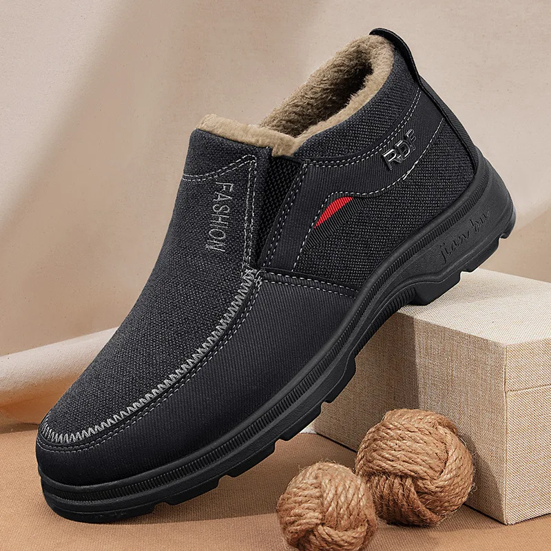 Zapatos cálidos De algodón para Hombre, Botas tobilleras cómodas De piel De felpa, sin cordones, para exteriores, Invierno