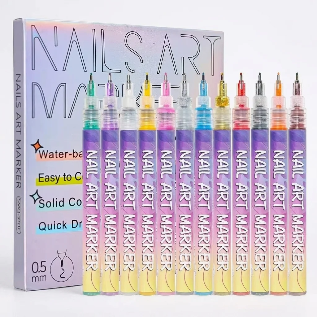12 Color Nail Art Graffiti Pen Set Waterproof Acrylic Paint Markers DIY Nail Drawing Manicure Tools