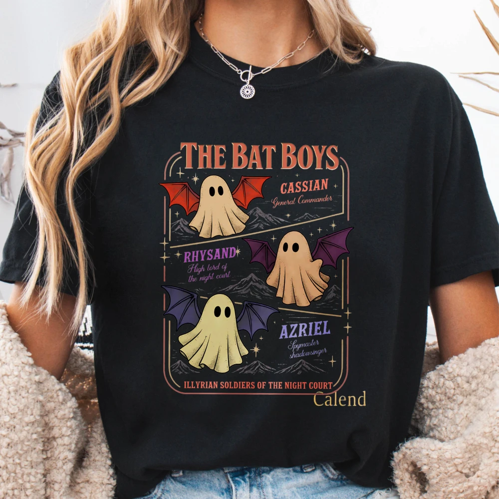 Halloween Bookish T Shirt The Bat Boys ACOTAR Shirt Ghost ACOTAR Tee Rhysand Azriel Cassian Tee Hunt Athalar Wings Cotton Shirt