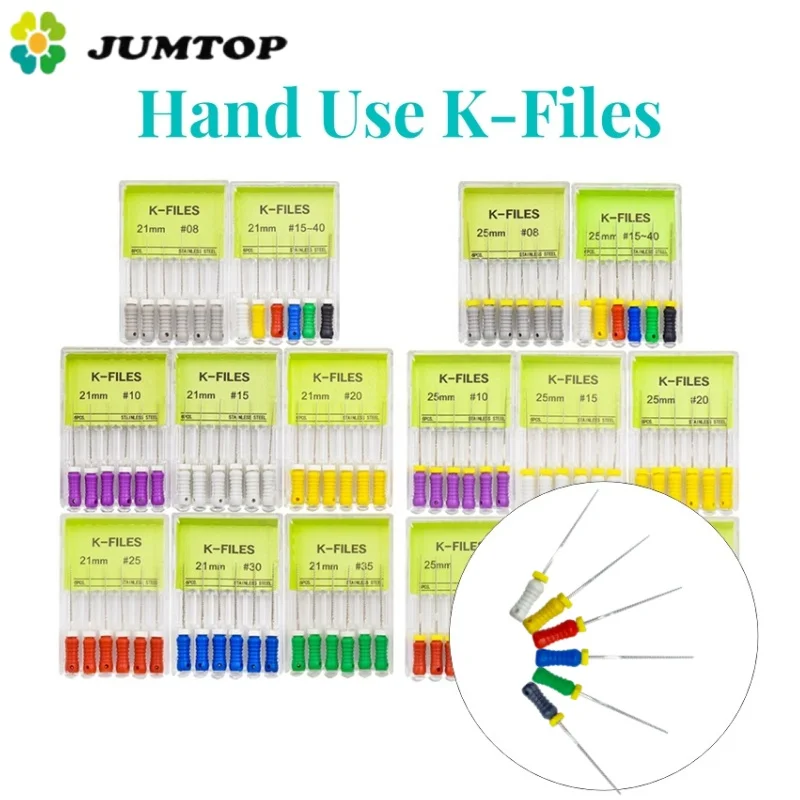 6 stks/doos Dental K Bestanden 21mm/25mm Hand Gebruik Bestanden Rvs Wortelkanaalbehandeling Bestanden Tandheelkunde endodontische Instrumenten