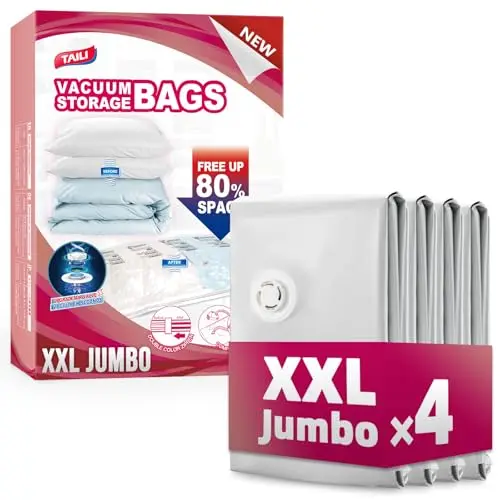 

TAILI, набор из 4 вакуумных пакетов для хранения, размер XXL Jumbo (47x39 дюймов), вакуумные пакеты для одеял, постельного белья, одежды, Gia