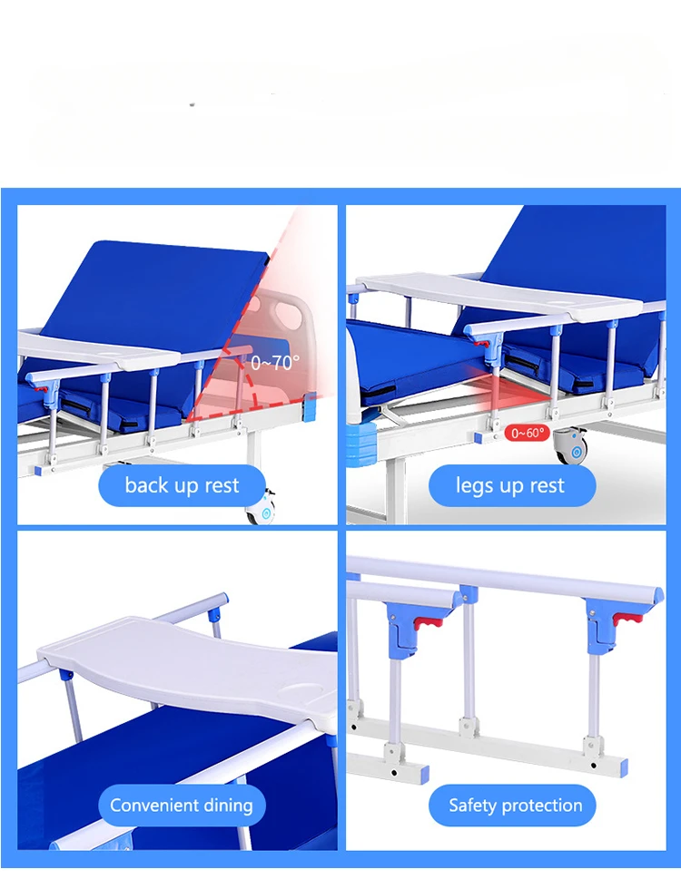 for EU-HB301 Two 2 Function Hospital Bed Manual Metal Hospital Bed With Toilets Prices Hospital Medical Patient Bed Manufacturer