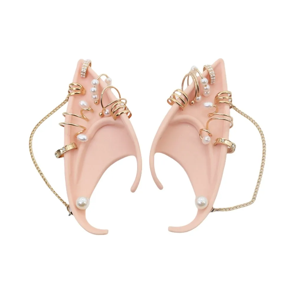 

Cosplay Halloween Elf Ears Pearl Alloy with Earring Dangle Halloween False Ears Fake Piercing Earrings Forest Butterfly
