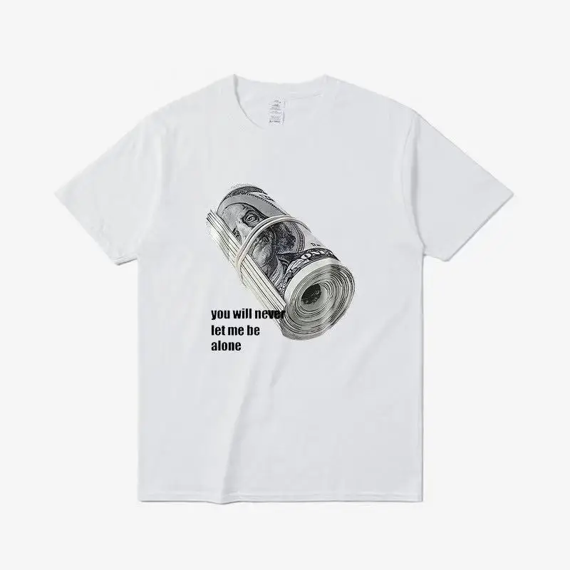 Banknote Bundled Vintage T-Shirt - Men's and Women's Streetwear Hip-Hop Print Harajuku Summer Pure Cotton Clothing - Small-Sized