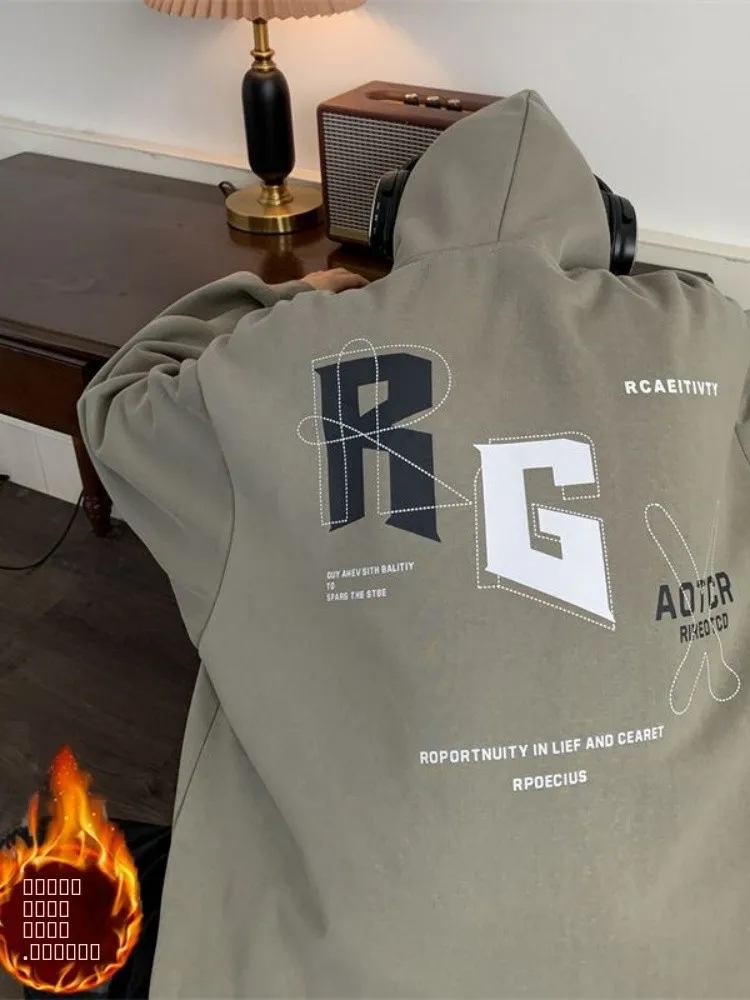 

Мужская зимняя толстовка-худи из плотного материала с флисовой подкладкой, повседневная свободная верхняя одежда, модная молодежная модель с графическим принтом