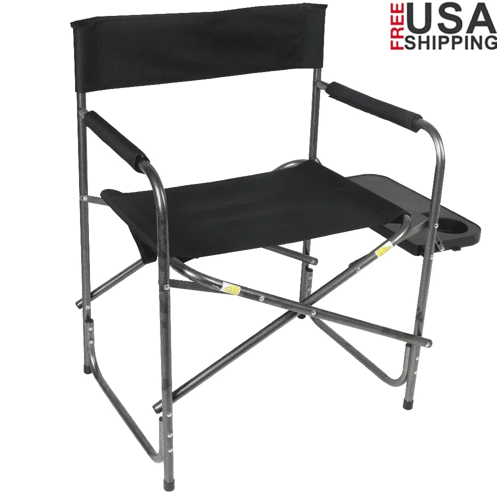 

Foldable Director's Chair with Side Table Portable Camping Chair Steel Frame 600D Polyester Travel Chair Heavy Duty 400lb