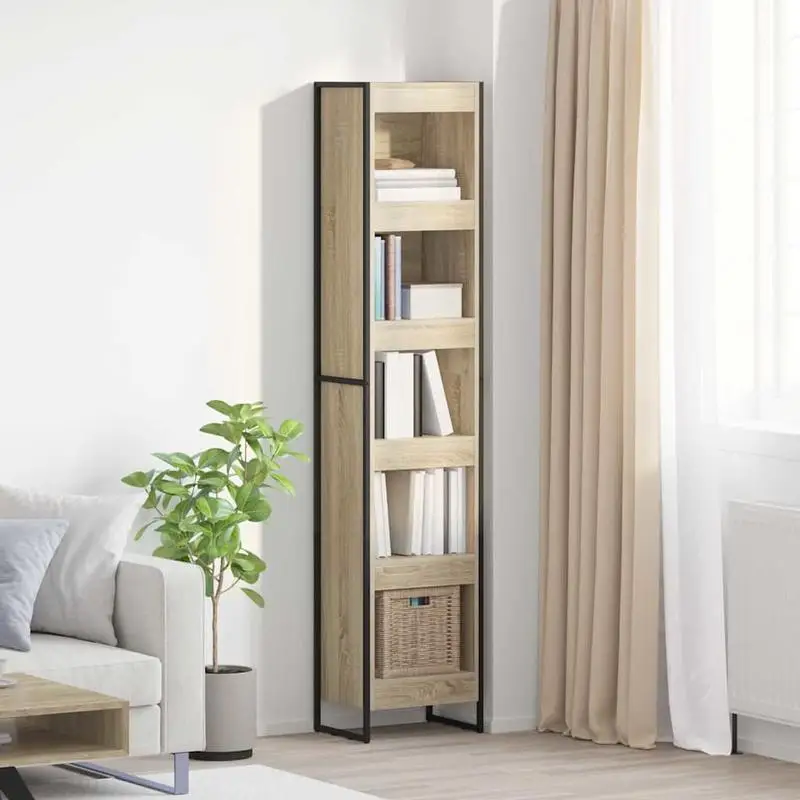 Étagère de style industriel, bois d'ingénierie avec pieds en acier, grand compartiment de rangement, structure robuste pour le salon