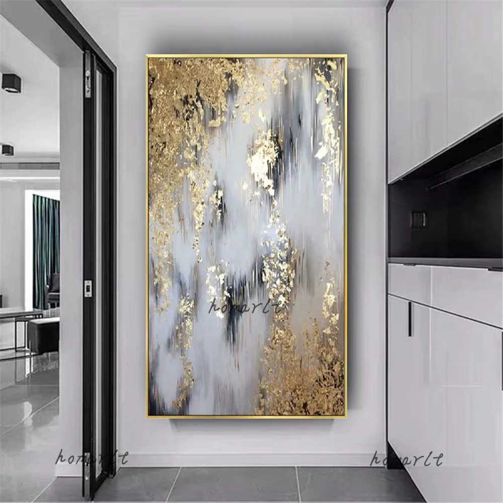 Real Handmade Abstract Oil Painting Modern Gold Foil Canvas Drawing Golden Luxury Wall Art Pictures For Living Room Home Decor