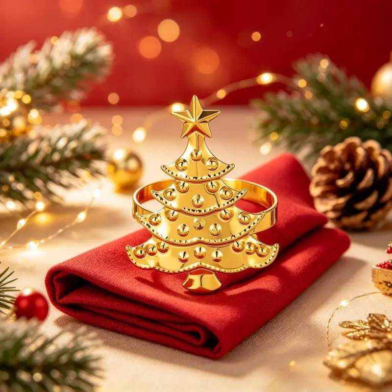 1Pcs Christmas Metal Napkin Ring Xmas Tree Reindeer Snowflake Poinsettia Napkin Holder For Holiday Dinner Table Decoration