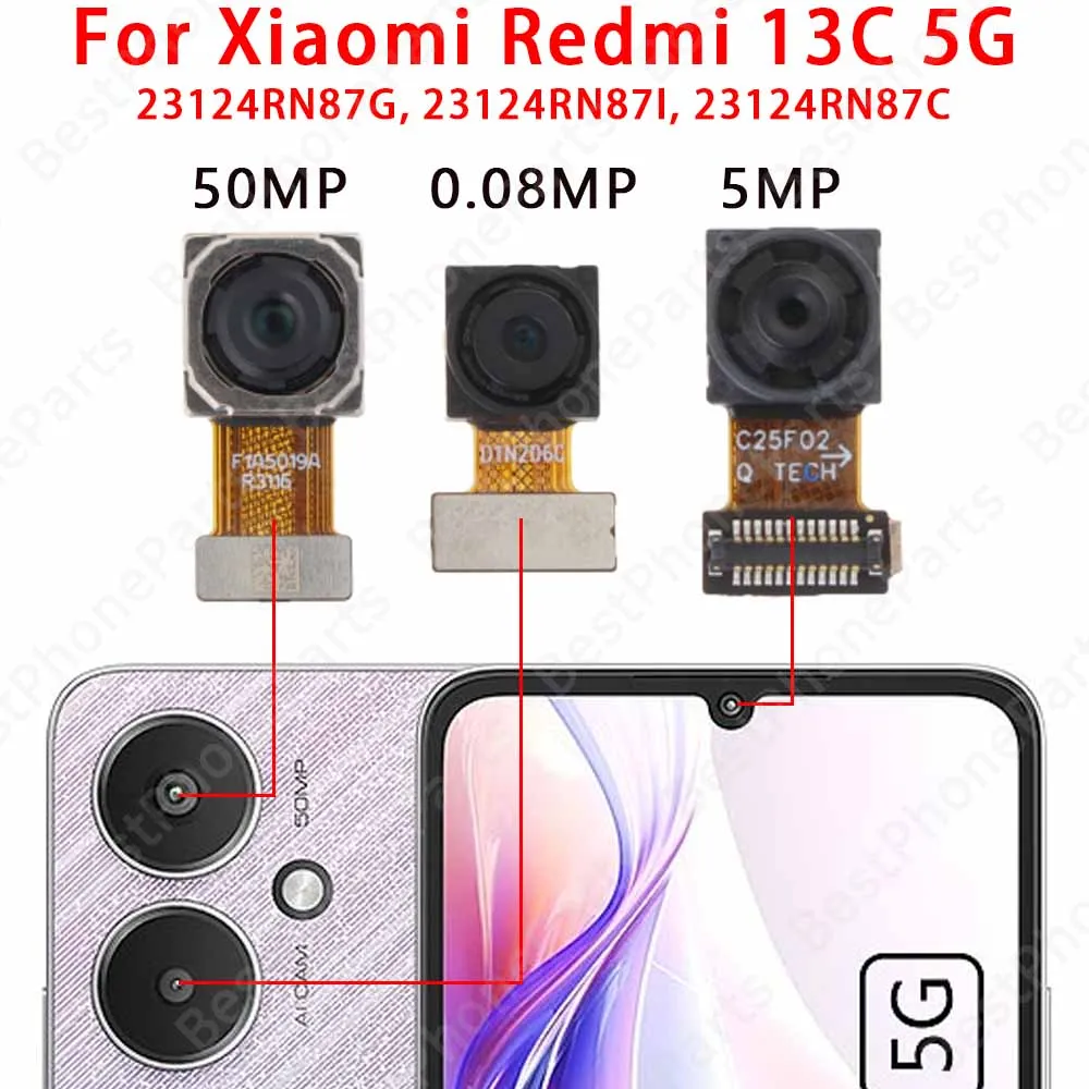 Front and Rear Back Camera For Xiaomi Redni 13C 5G Redni13C Main Facing Camera Module Flex Cable Replacement Spare Parts