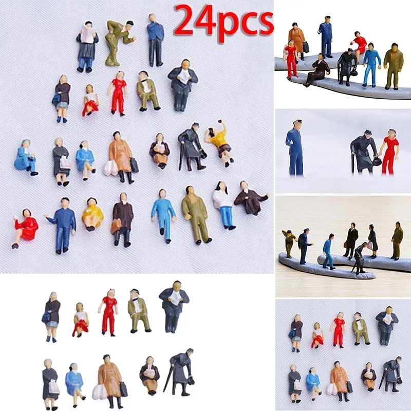 24Pcs Model Railway Painted Mixed People 1:87 Scale Train Railway Mixed Painted Figures Assorted Poses For Layout Toy