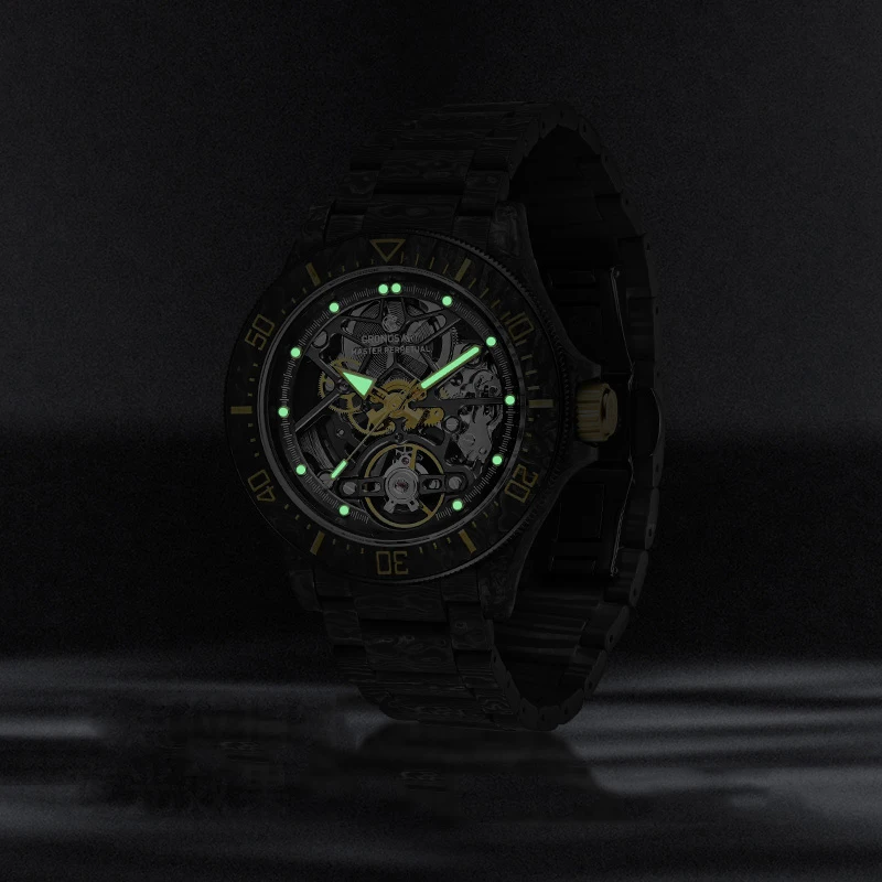CRONUSART Мужские автоматические часы 42 мм Механические наручные часы Корпус и ремешок из углеродного волокна Светящийся сапфировый вращающийся безель из углеродного волокна