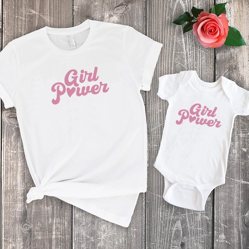 Mom and Daughter Matching Outfit Girl Power Customizable Gift Mother Child Matching T-Shirt Baby Shower Gift Clothes Print M