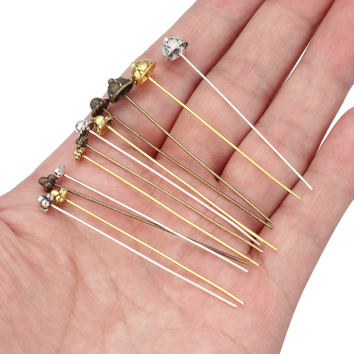 10pcs/lot Alloy Flower Head Pins 0.7X53mm Metal Flower Ball Pins Needles Beads Ball Long Pin For DIY Jewelry Making Accessories