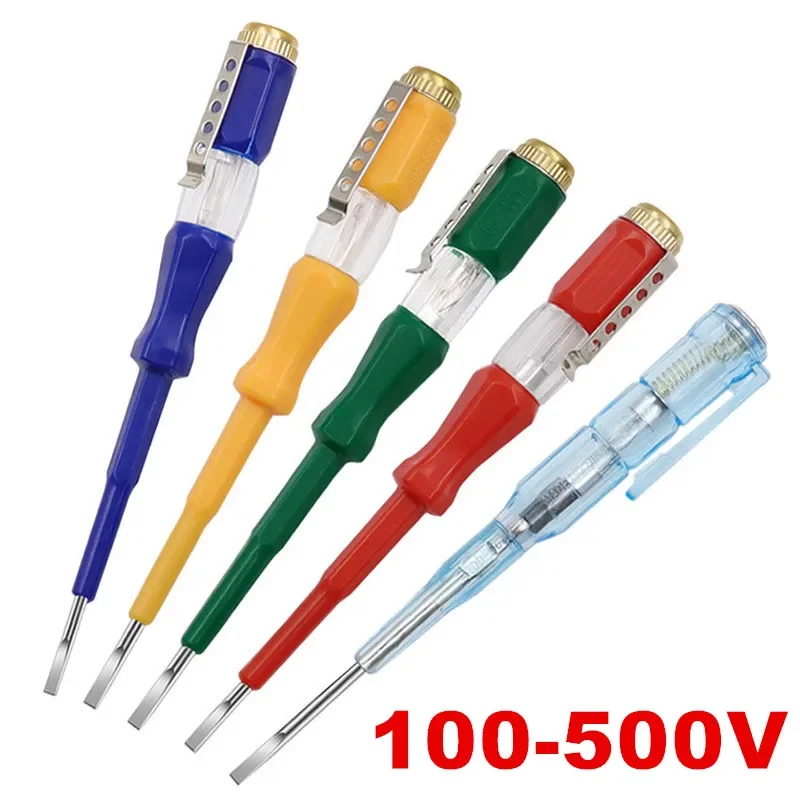 전기 센서 100-500V 테스트 펜 테스터 플랫 스크루 드라이버 소켓 감지기 LED 테스트 연필 드라이버 나사 수리 전기 도구