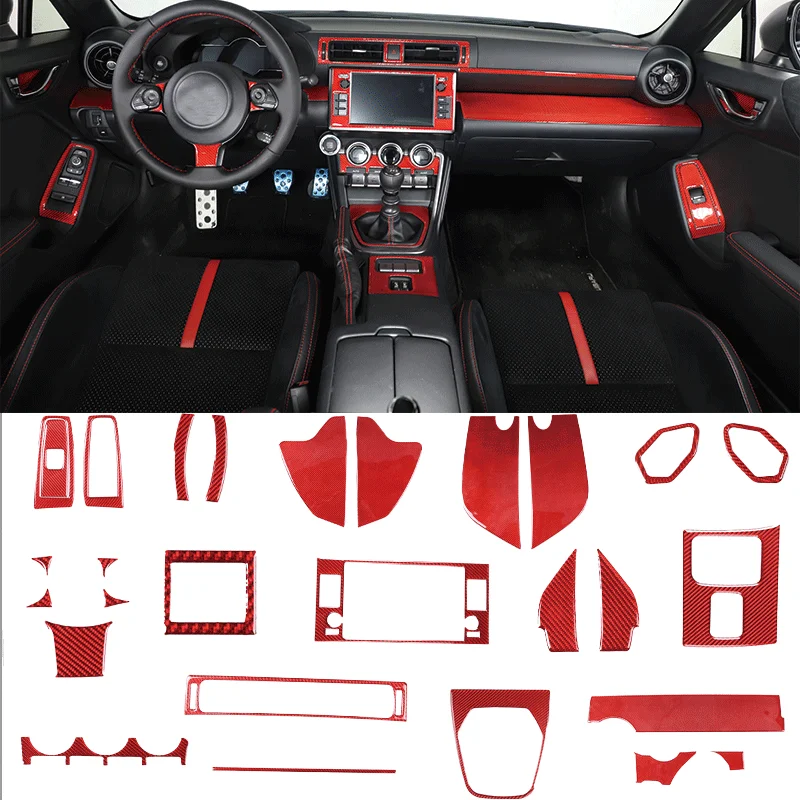 

For 2022 Subaru BRZ Soft Carbon Fiber Red Car Styling Center Console Dashboard Decorative Frame Sticker Car Interior Accessories