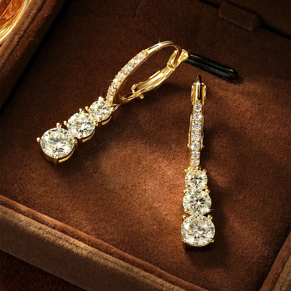 OXTAO Luxury Moissanite Drop Earrings 6mm&5mm&4mm Female Jewelry 3-Stone Pendant Earring Engagement Wedding Gift 14K Gold Filled - view 3