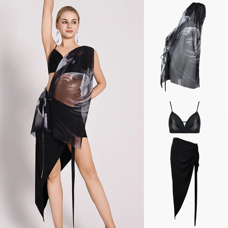 

Сексуальный костюм для латинских танцев чача, женский топ с наклонными плечами, юбки для самбы, одежда для взрослых, румба, одежда для бальных танцев, сценическая одежда DW10957