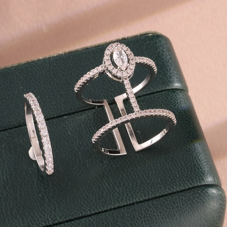 ZAKOL Luxus Geometrische Wasser Tropfen Zirkonia Ring Set für Frauen Buling Splitter Farbe, Verlobung, Hochzeit Ringe Geschenk