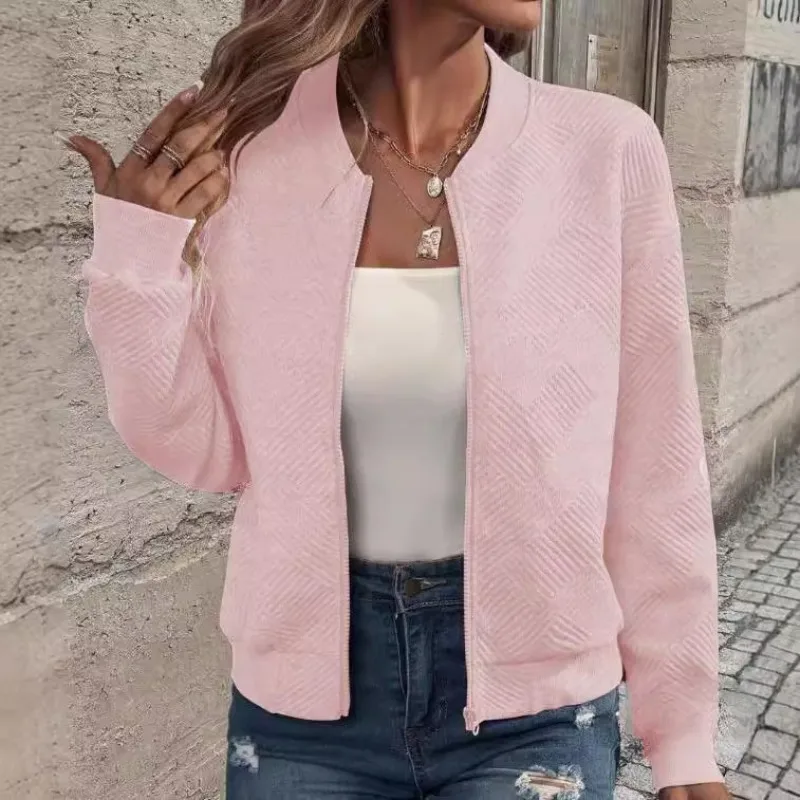 

Autumn Women Bomber Jacket Zipper Sweatshirt Long Sleeve Coat Solid Color Short Tops Design Trends Jackets Outerwear New Clothes