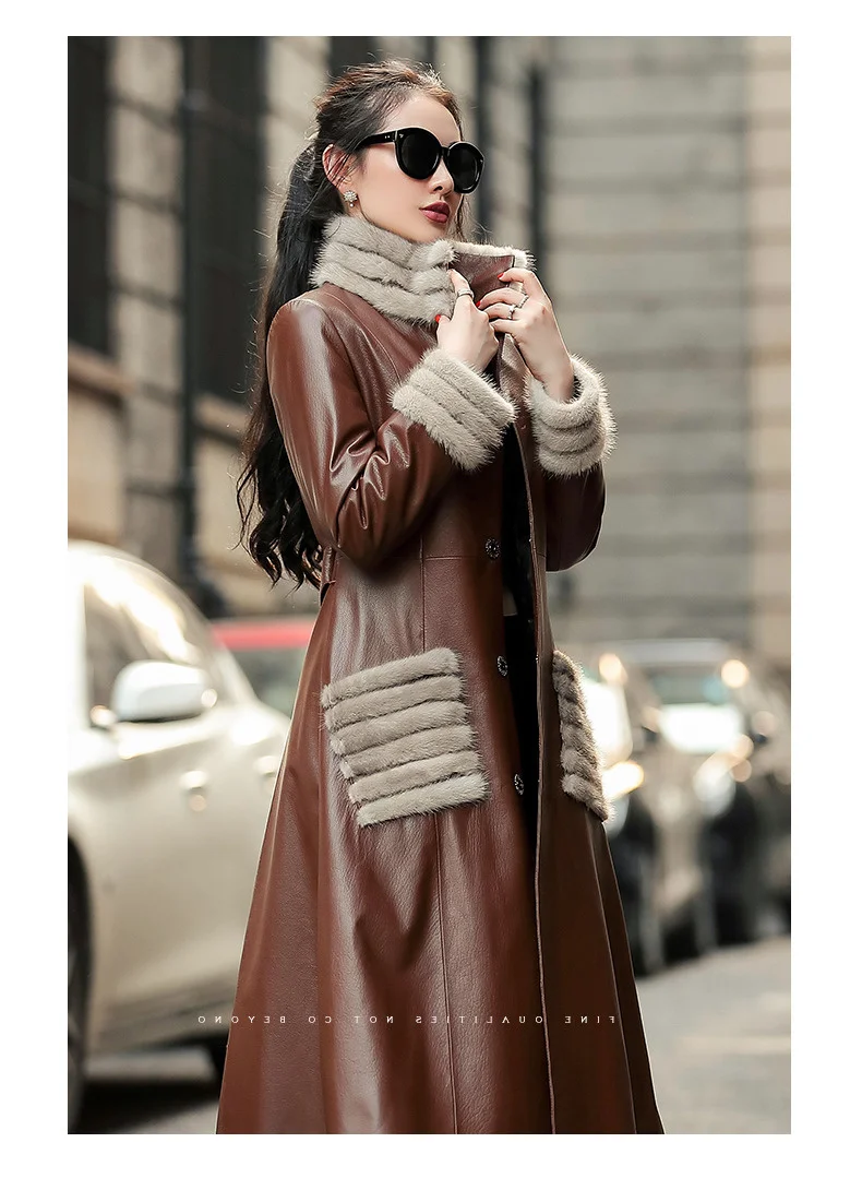 

2023 Autumn Winter Genuine Leather Jacket Women Coat Female Down Coats Real Mink Fur Collar Fashion Mujer Chaqueta Pph1690