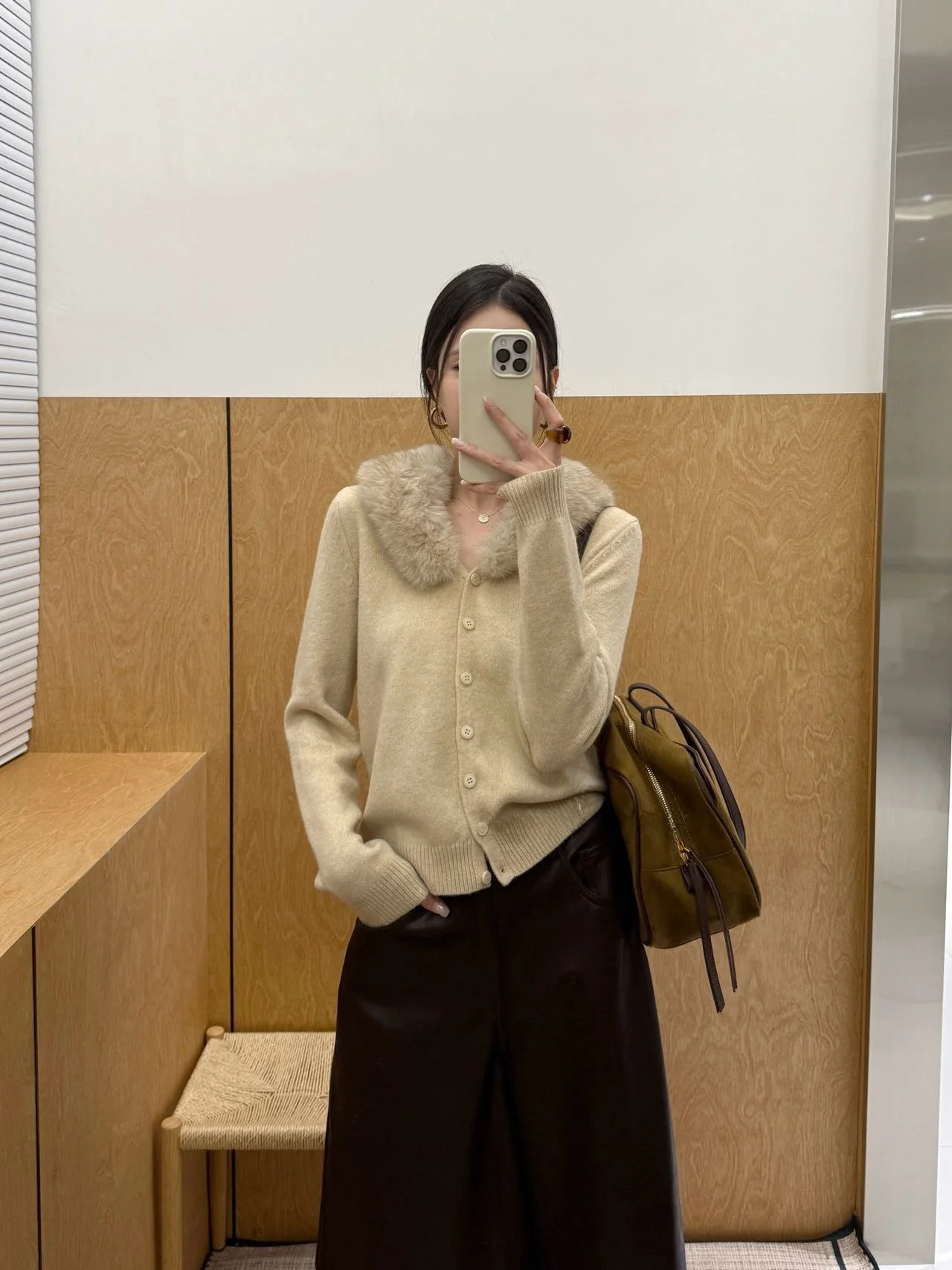 Korean Style Casual Removable Fur Collar Fashionable Knitted Sweater Cardigan Warm Slimming Versatile Women's Outerwear
