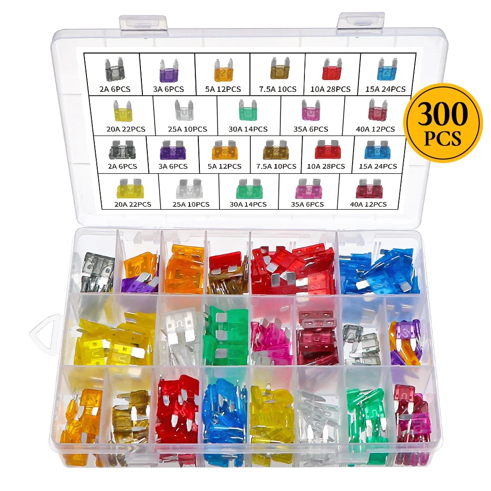 300pcs 5/7/10/15/20/25/30A Fuse Car Blade Fuse Assortment Assorted Kit Mini Small Size Blade Set Auto Truck Automotive Fuse