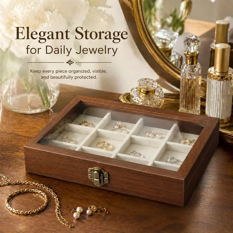 Walnut Pattern Velvet Jewelry Storage Box Korean Style Hard Jewelry Organizer For Ring Necklace Earring Bedroom Decor