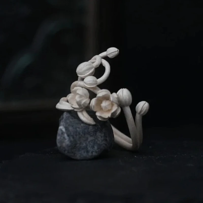 

Elegant S925 sterling silver jasmine flower women's open ring classical accessory