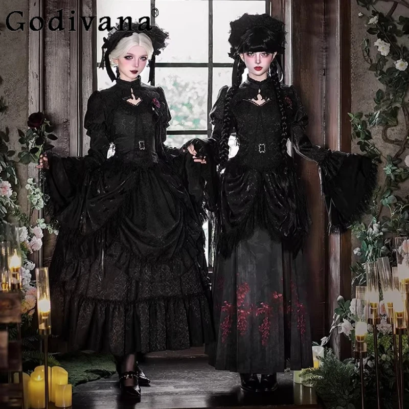 

Gothic Dark Lolita Style Skirt Set Spring and Autumn 2026 Girl's Women's Slim Fit Elegant Court Retro Vest Waistcoat Skirt Set