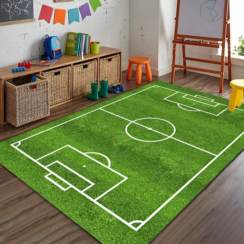 Tapis de terrain de football sur piste de course sur le thème sportif, tapis de jeu pour enfants, décoration de la maison, tapis de sol antidérapant pour chambre à coucher