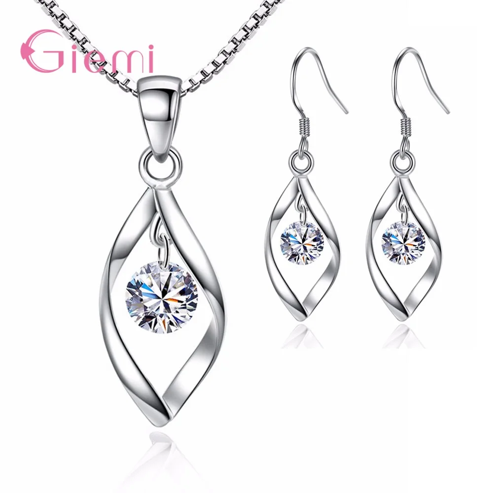 Personalized 925 Sterling Silver Rotating Crystal Zircon Necklace Earring Set For Women Girls Wedding Party Fashion Jewelry Gift