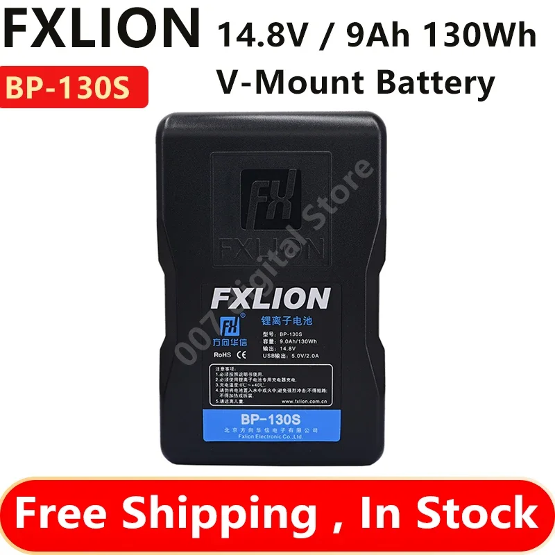 FXLION BP-130S 14.8V / 130Wh V-Mount  Battery USB-A, D-Tap and 2 1Pin Socket. A 5-Level Power Indicator FOR Camera Ligh Battery